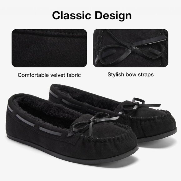 Women's All Black Faux Fur Warm Winter Cozy Rubber Sole Slippers Boot Shoes - Picture 4 of 6